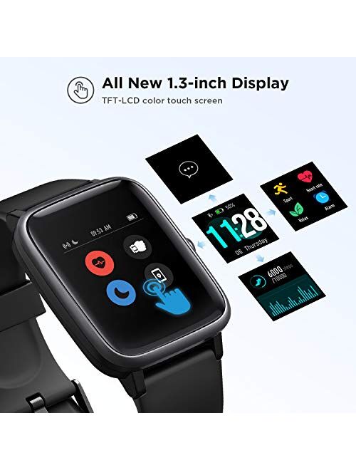 LETSCOM Smart Watch Fitness Tracker Heart Rate Monitor Step Calorie Counter Sleep Monitor Music Control IP68 Water Resistant 1.3 Inch Color Touch Screen Activity Tracking