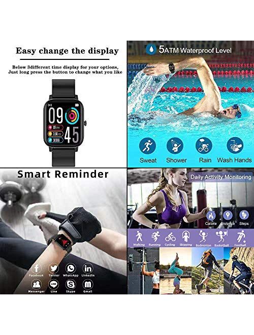 Smart Watch, FirYawee Smartwatch for Android Phones and iOS Phones,Fitness Tracker Waterproof IP68 with Heart Rate Monitor and Sleep Monitor,Step and Distance Counter,Sma
