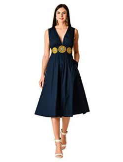 FX Wool Embellished Waist Plunge Stretch poplin Dress- Customizable