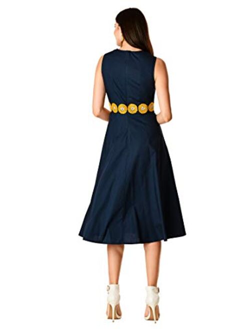 eShakti FX Wool Embellished Waist Plunge Stretch poplin Dress- Customizable