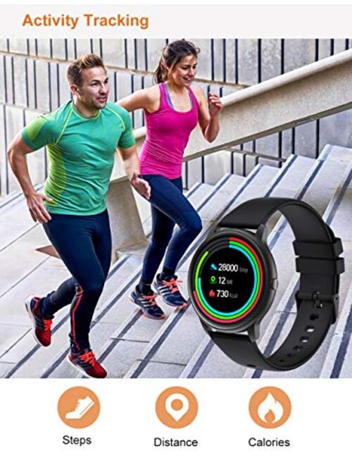 YAMAY Smart Watch Compatible iPhone and Android Phones IP68 Waterproof, Watches for Men Women Round Smartwatch Fitness Tracker Heart Rate Monitor Digital Watch with Perso