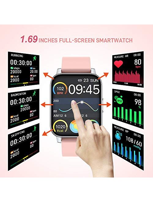 Smart Watch for Women 1.69" Touch Screen Fitness Tracker Watch IP67 Waterproof Smartwatch with Heart Rate and Sleep Monitor, Step Counter Sport Running Watch for Android 