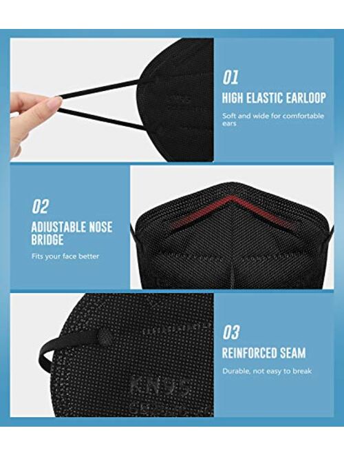 KN95 Face Mask 50 Pack, Miuphro Black KN95 Mask Protection Against PM2.5 Dust, Air Pollution