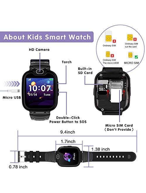 Kids Smart Watch for Boys Girls - Kids Phone Smartwatch with Calls 14 Games S0S Camera Video Music Player Clock Calculator Flashlight Touch Screen Children Smart Watch Gi