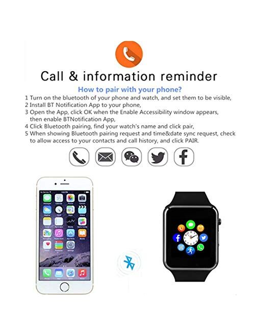 Smart Watch, Smartwatch Phone with SD Card Camera Pedometer Text Call Notification SIM Card Slot Music Player Compatible for Android Samsung Huawei and IPhone (Partial Fu