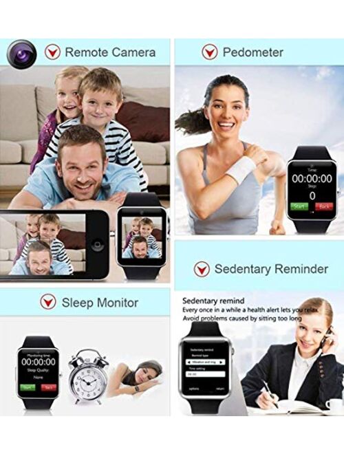 Smart Watch, Smartwatch Phone with SD Card Camera Pedometer Text Call Notification SIM Card Slot Music Player Compatible for Android Samsung Huawei and IPhone (Partial Fu