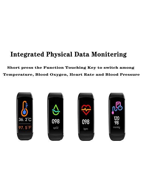 Smart Watch, Fitness Tracker with Body Temperature Thermometer Blood Oxygen Heart Rate Blood Pressure Monitor Sleep Monitor Step Counter Pedometer Calorie Counter IP67 Wa