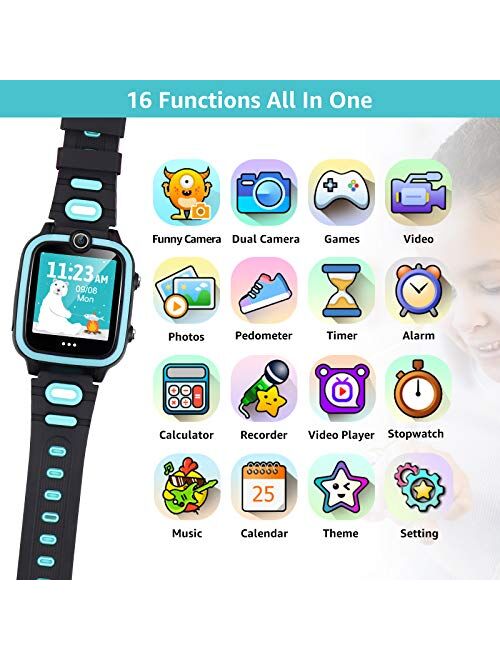 Kid Smart Watch Toy for 4-12 Year Old, Game Smartwatch with 4 GB Memory Card Screen Protector, HD Dual Cameras Watch for Kid, Game Toddler Watch, Smart Watch as Birthday 