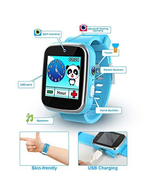Smart Watch for Kids, Pink and Blue Color with HD Dual Camera Touch Screen Smart Learning Watch Educational Toys with Flashlight Music Player Multi-Function for Kids Age 