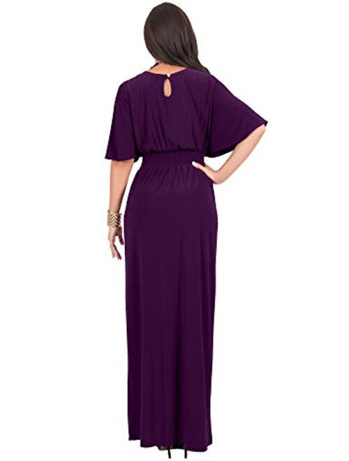 KOH KOH Womens Long Sexy Kimono Short Sleeve Slit Wrap V-Neck Gowns Maxi Dress