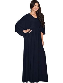 Womens V-Neck Elegant Batwing Cape Sleeves Cocktail Maxi Dress Gown