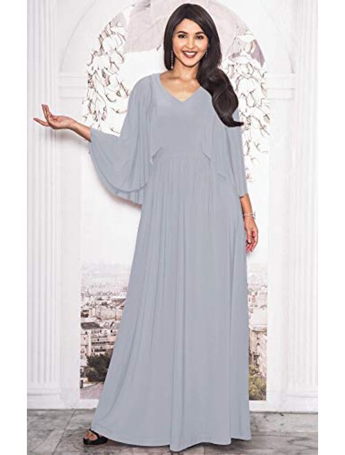 KOH KOH Womens V-Neck Elegant Batwing Cape Sleeves Cocktail Maxi Dress Gown
