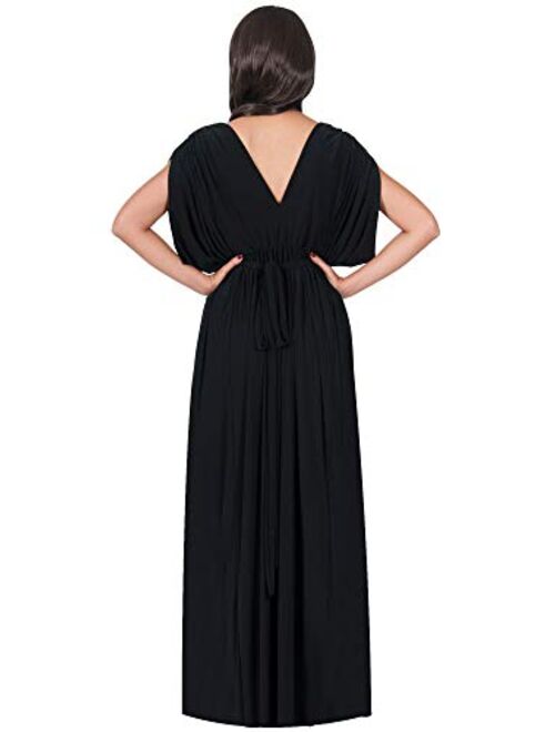KOH KOH Womens Long V-Neck Summer Sexy Gown Grecian Flowy Sleeveless Maxi Dress