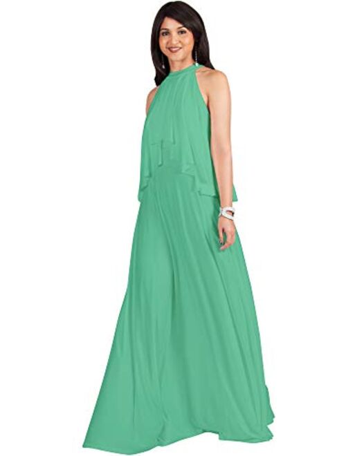 KOH KOH Womens Long Sleeveless Halter Layered Flowy Cocktail Summer Maxi Dress