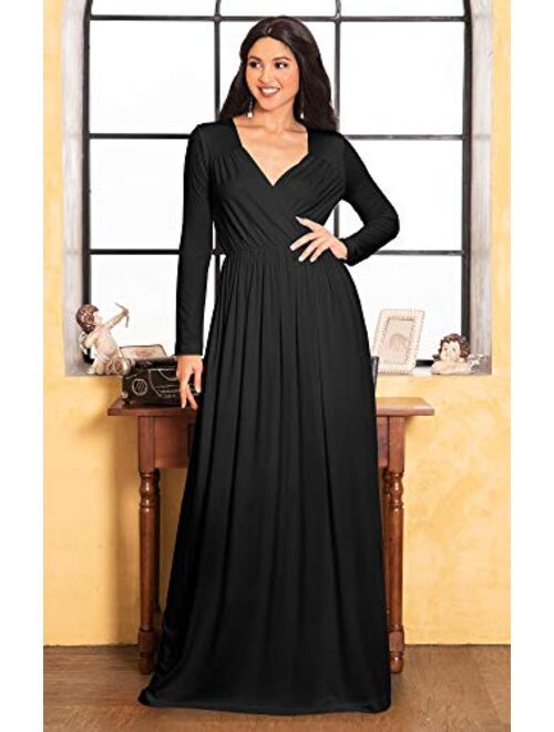 KOH KOH Womens Long Sleeve Empire Cocktail Elegant Evening Versatile Maxi Dress