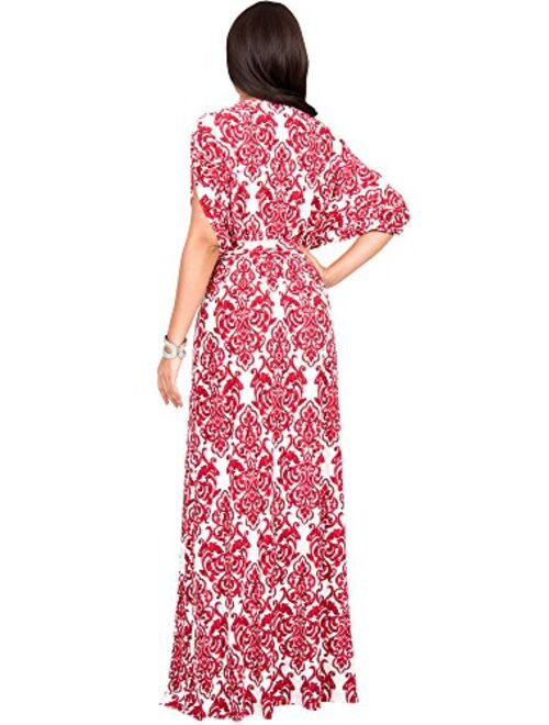 KOH KOH Womens Long Summer Flowy Short Sleeve V-Neck Printed Gown Maxi Dress