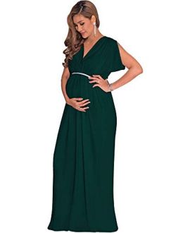 Womens Long Short Sleeve V-Neck Maternity Summer Flowy Gown Maxi Dress
