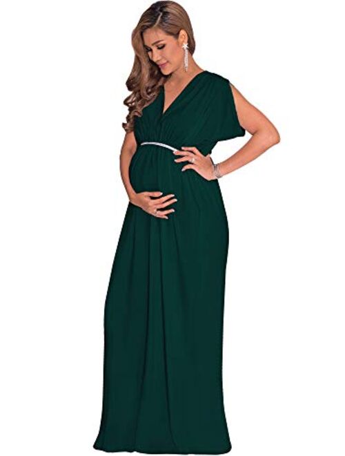 KOH KOH Womens Long Short Sleeve V-Neck Maternity Summer Flowy Gown Maxi Dress