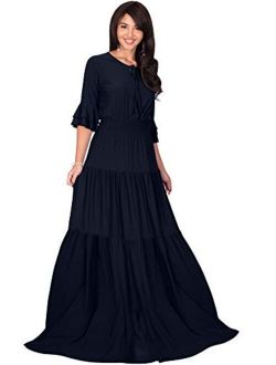 Womens Boho Casual Modern Vintage Design Loose Peasant Gown Maxi Dress