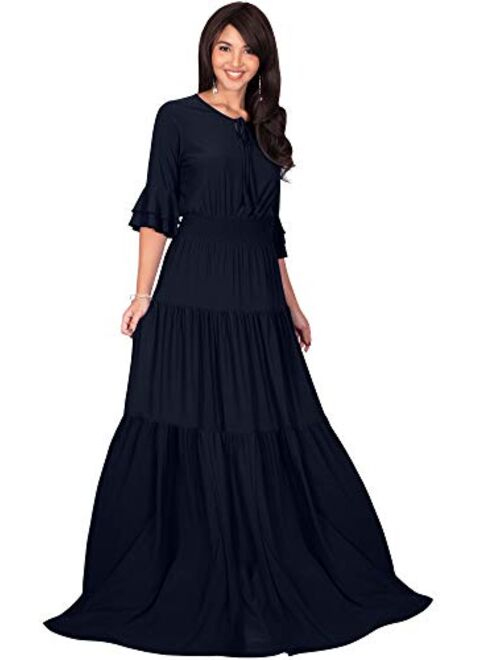 KOH KOH Womens Boho Casual Modern Vintage Design Loose Peasant Gown Maxi Dress