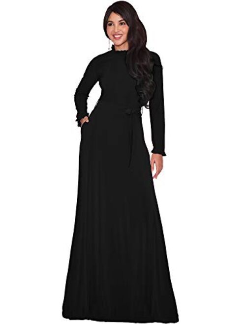 KOH KOH Womens Long Sleeve Elegant Pockets Fall Winter Evening Maxi Dress Gown