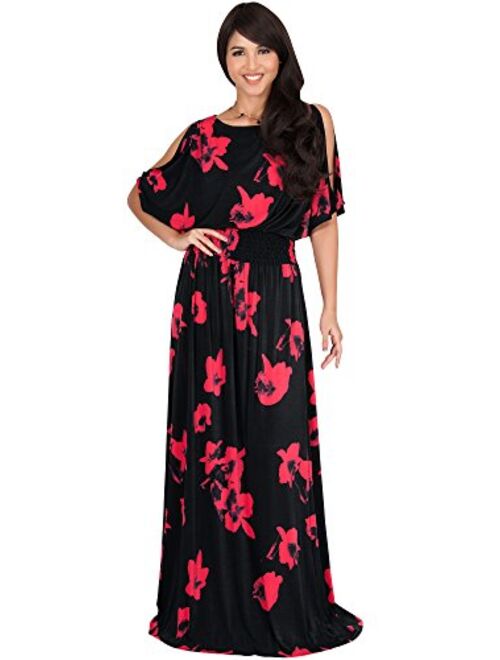 KOH KOH Womens Long Short Sleeve Printed Summer Sexy Casual Sundress Maxi Dress