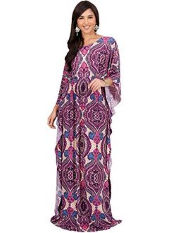 Womens Long Kaftan Boho Print Jersey Flowy Casual Abaya Gown Maxi Dress