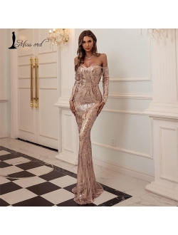 Miss ord Sexy Long Sleeve Retro Party Dress Sequin Formal Maxi Dress, Elegant Mermaid Evening Gown