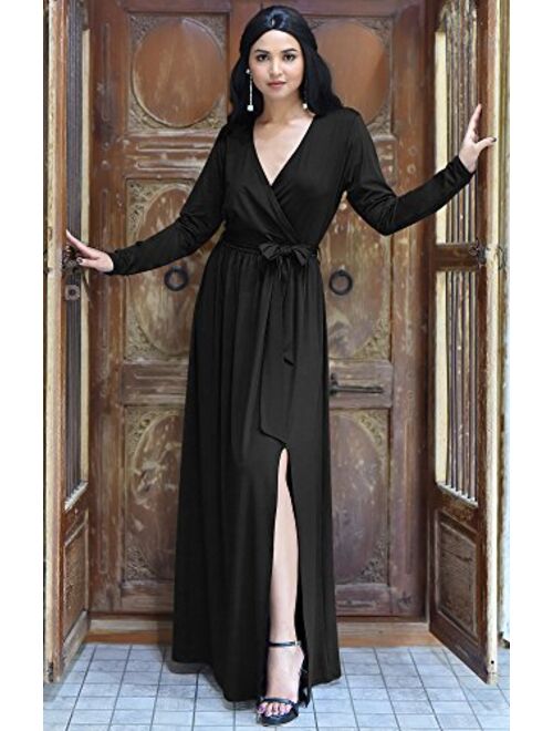 KOH KOH Womens Long Sleeve V-Neck High Slit Cocktail Evening Gown Maxi Dress