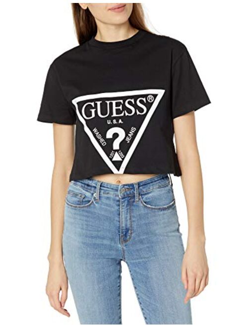 GUESS Women's Active Short Sleeve Oversized Logo Cropped T-Shirt