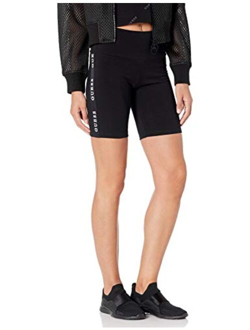 GUESS Women's Active Stretch Jersey Logo Tapping Biker Short