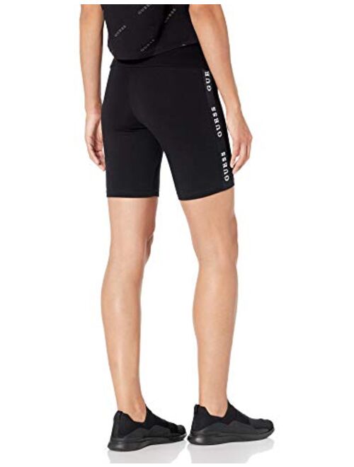 GUESS Women's Active Stretch Jersey Logo Tapping Biker Short
