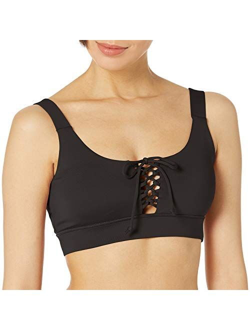 GUESS Women's Active Medium Support Sports Bra with Lace-up Detail