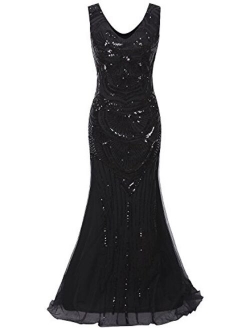 VIJIV 1920s Long Maxi Prom Gowns Sequin Mermaid Bridesmaid Formal Evening Dress