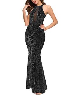 VVMCURVE Women's Sexy Off Shoulder Sequin Evening Prom Long Gowns Fishtail Maxi Dress