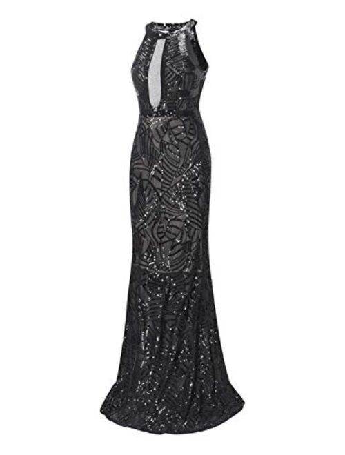 VVMCURVE Women's Sexy Off Shoulder Sequin Evening Prom Long Gowns Fishtail Maxi Dress