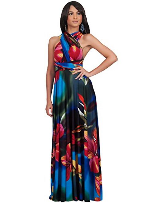 KOH KOH Womens Long One Shoulder Convertible Wrap Infinity Floral Maxi Dress