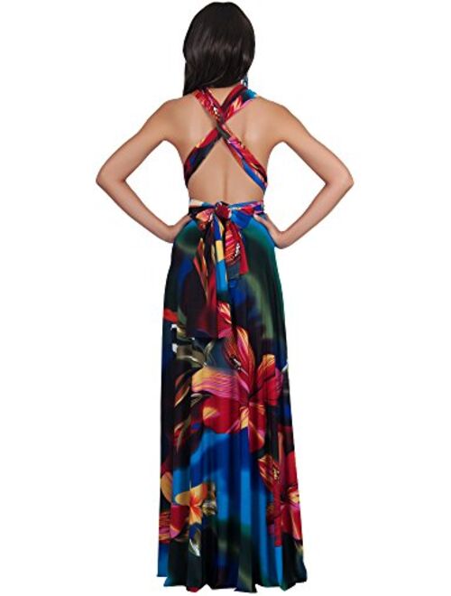 KOH KOH Womens Long One Shoulder Convertible Wrap Infinity Floral Maxi Dress