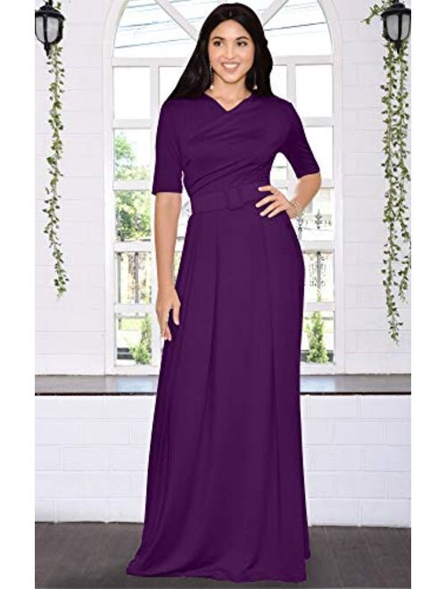 KOH KOH Womens Half Sleeve Elegant Evening Long Maxi Dress with Belt