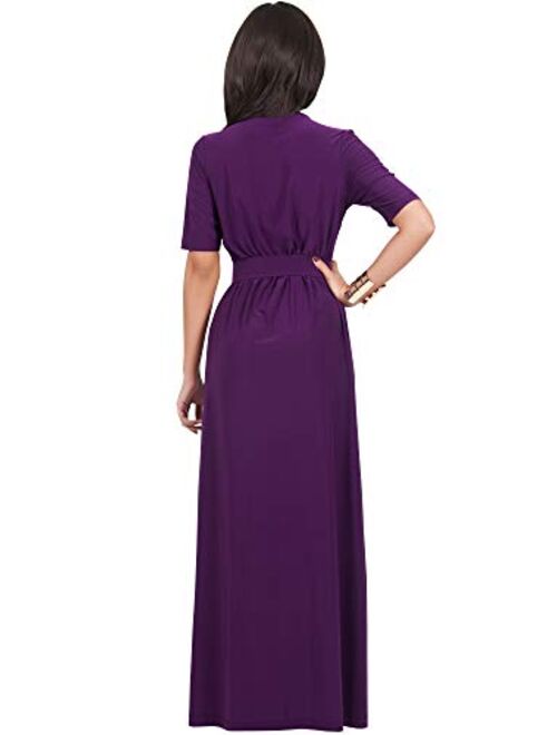 KOH KOH Womens Half Sleeve Elegant Evening Long Maxi Dress with Belt