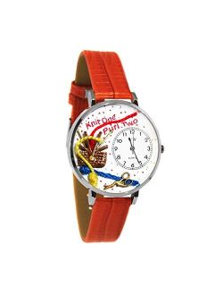 Knitting Red Leather and Silvertone Watch #WG-U0410003