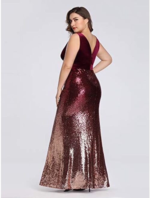 Ever-Pretty Women's Deep V-Neck Slim Sexy Sequin Formal Evening Dress Prom Ball Gown 7767PZ