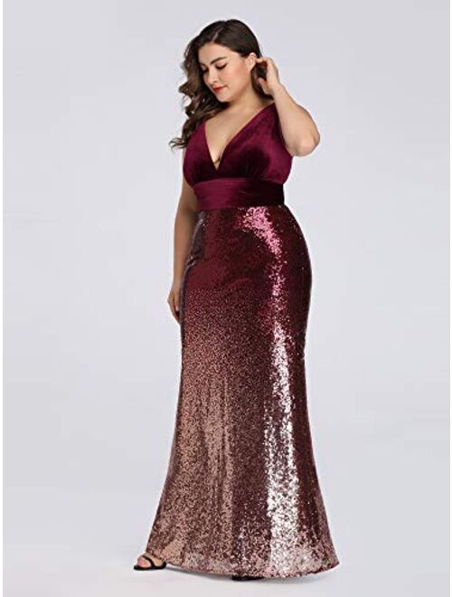 Ever-Pretty Women's Deep V-Neck Slim Sexy Sequin Formal Evening Dress Prom Ball Gown 7767PZ