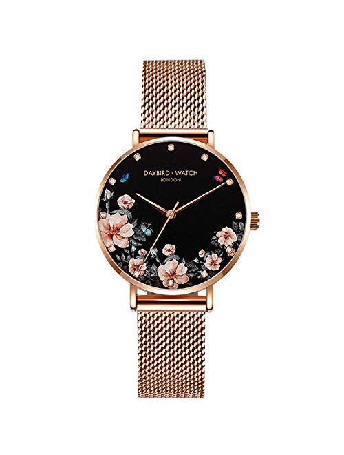 RORIOS Women Watch Beautiful Flower Dial Stainless Steel Mesh Strap Analogue Quartz Wristwatch Ladies Watch Female Watch Wrist Watch