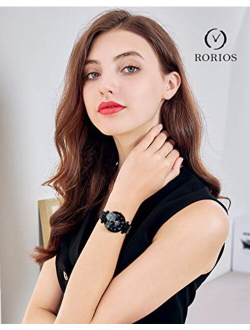 RORIOS Fashion Ladies Watches Mesh Band Starry Sky Dial Analogue Quartz Simulated Diamond Wrist Watches