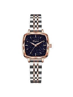 Women Watches Analogue Quartz Watch Shining Starry Simulated Diamond Dial Stainless Steel Band Ladies Wristwatches