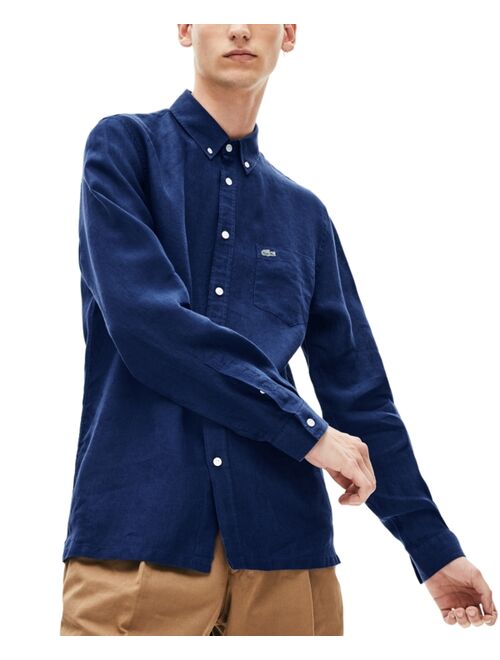 Lacoste Men's Regular Fit Long Sleeve Linen Pocket Shirt