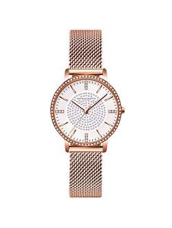 Women Watch with Diamond Analogue Quartz Watches Dress Watch Shining Dial with Stainless Steel Mesh Strap Lady Watch