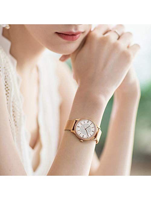 RORIOS Women Watch with Diamond Analogue Quartz Watches Dress Watch Shining Dial with Stainless Steel Mesh Strap Lady Watch