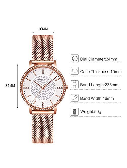 RORIOS Women Watch with Diamond Analogue Quartz Watches Dress Watch Shining Dial with Stainless Steel Mesh Strap Lady Watch